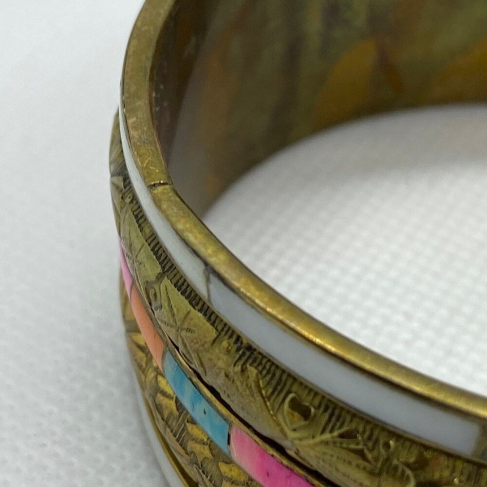 Rainbow Vintage One Size Fits All! Gold Plated, White, and Multicolored Bangle - Picture 9 of 10